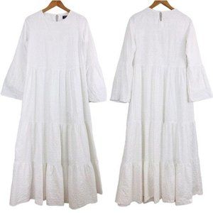 REFKA 100% Cotton Tiered Eyelet Maxi Dress Size Small